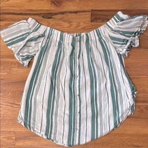 Striped Off-Shoulder Green Top